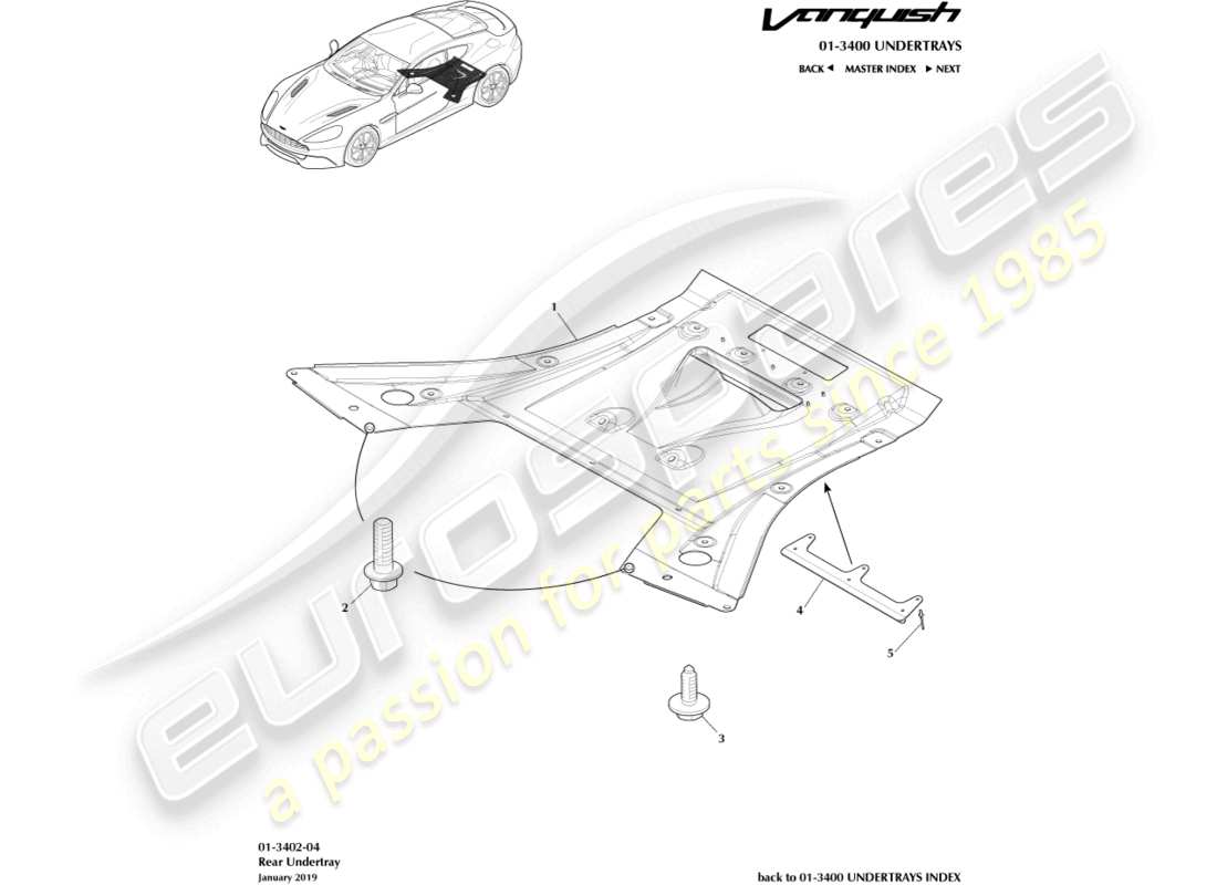 aston martin vanquish (2016) bandeja inferior trasera, cupé diagrama de piezas