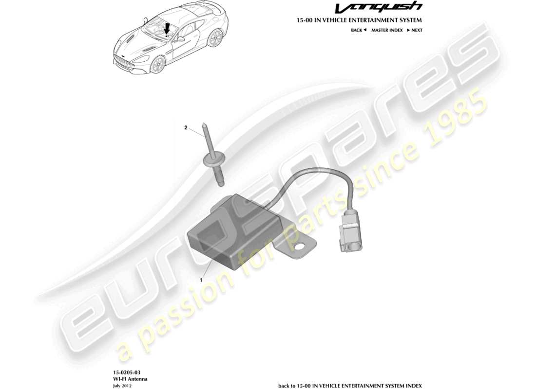 aston martin vanquish (2016) diagrama de piezas de la antena wi-fi