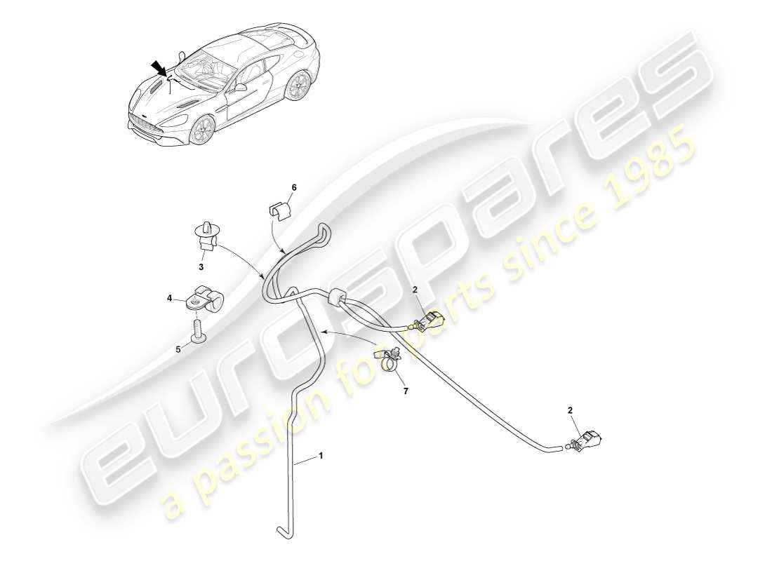 aston martin vanquish (2014) diagrama de piezas del lavaparabrisas