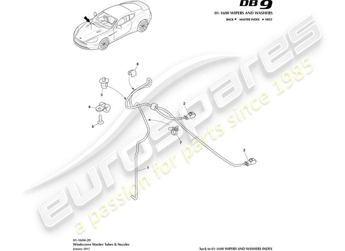 aston martin db9 (2016) diagrama de piezas del lavaparabrisas