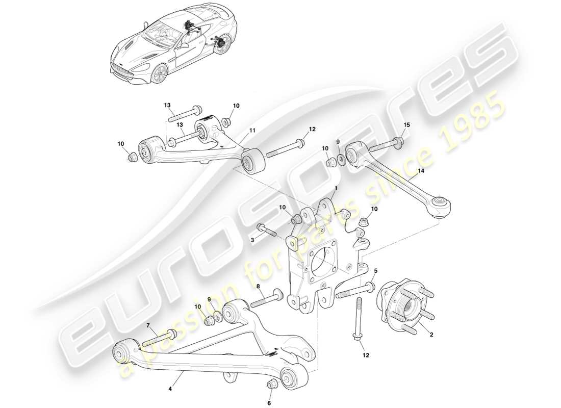 aston martin vanquish (2014) conjunto de suspensión trasera diagrama de piezas