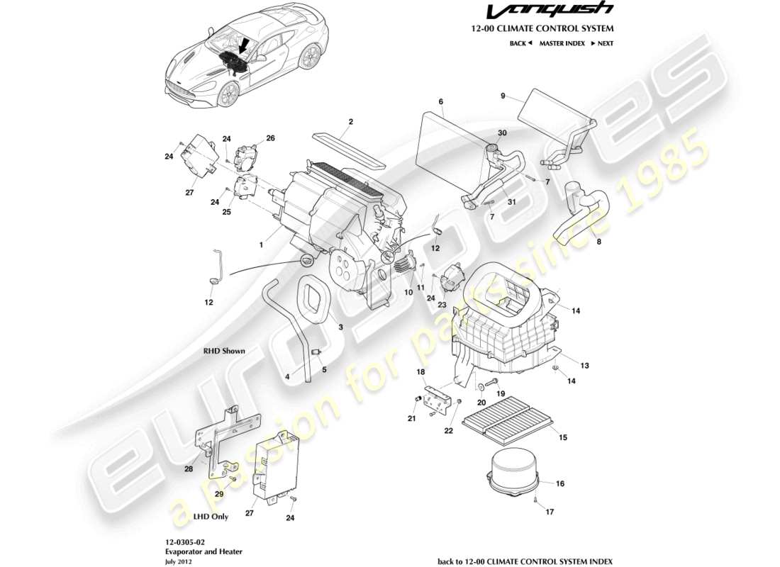 aston martin vanquish (2018) unidad de hvac diagrama de piezas