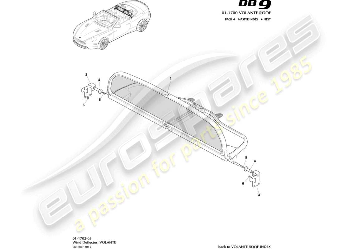 aston martin db9 (2014) deflector de viento diagrama de piezas