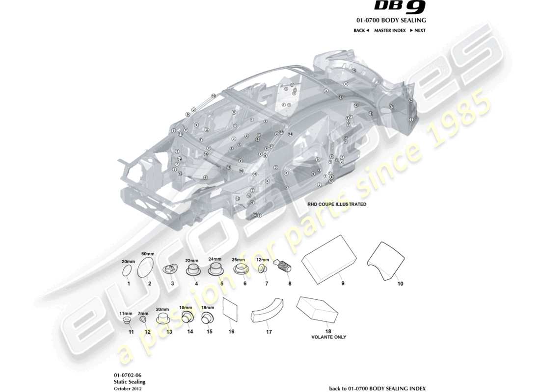 aston martin db9 (2014) sellado estático diagrama de piezas
