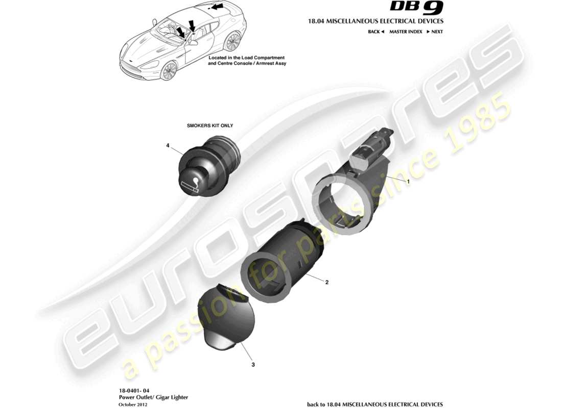 aston martin db9 (2015) diagrama de piezas del zócalo de alimentación