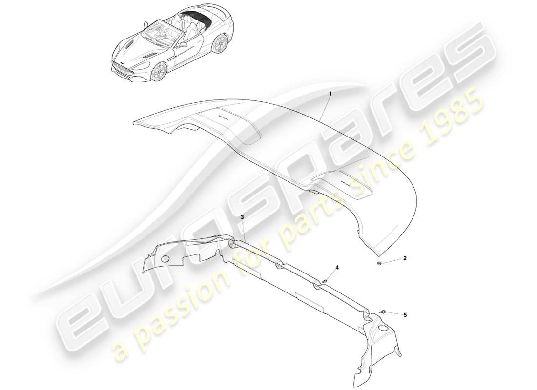 aston martin vanquish (2013) moldura de apertura de techo, volante diagrama de piezas