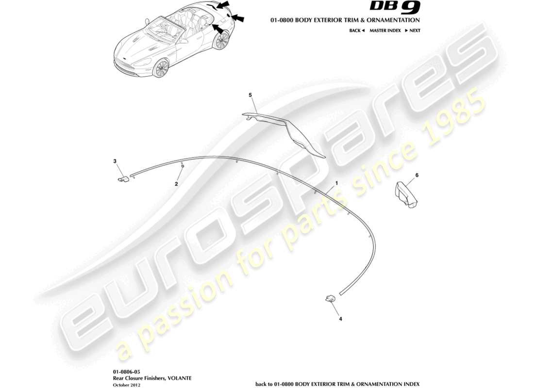 aston martin db9 (2015) terminadores de cierre trasero, diagrama de piezas volante