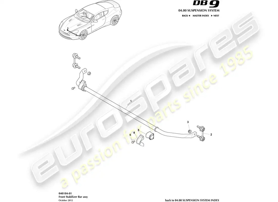 aston martin db9 (2015) barra estabilizadora delantera diagrama de piezas