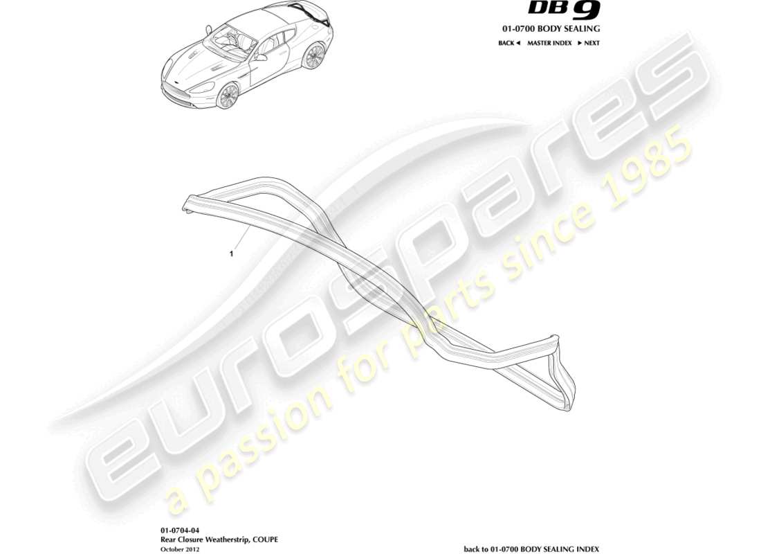 aston martin db9 (2015) burlete de cierre trasero, diagrama de piezas del cupé