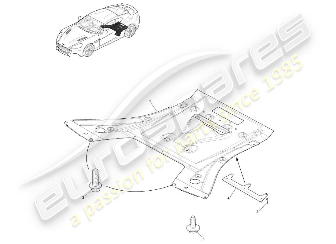 aston martin vanquish (2014) bandeja inferior trasera, diagrama de piezas del cupé
