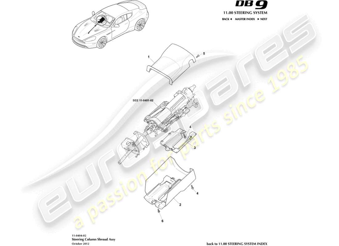 aston martin db9 (2015) diagrama de piezas de cubierta de columna