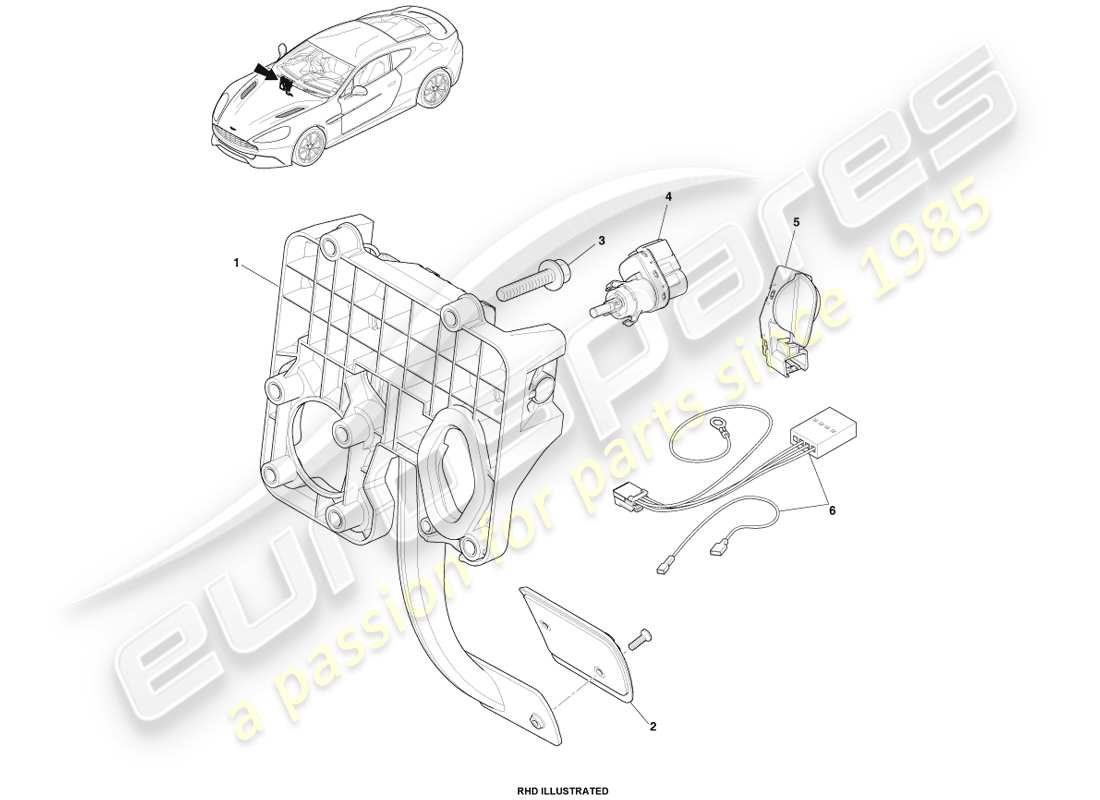 aston martin vanquish (2013) conjunto del actuador de freno diagrama de piezas