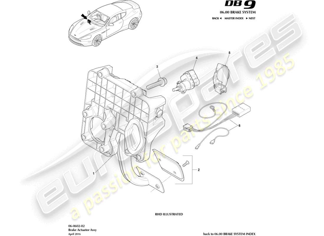 aston martin db9 (2015) diagrama de piezas del conjunto del actuador de freno