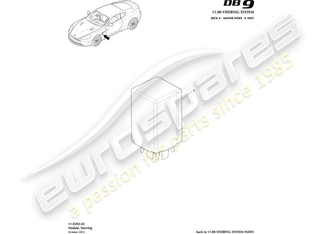 aston martin db9 (2014) módulo de dirección diagrama de piezas