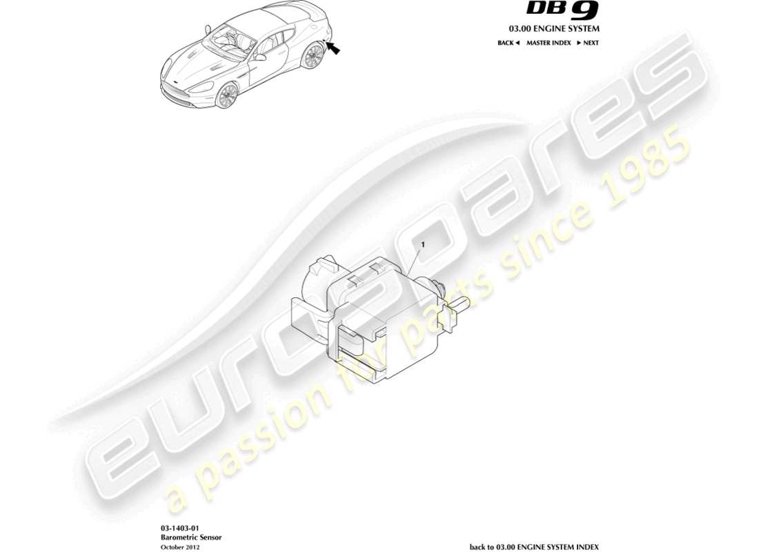 aston martin db9 (2015) diagrama de piezas del sensor barométrico