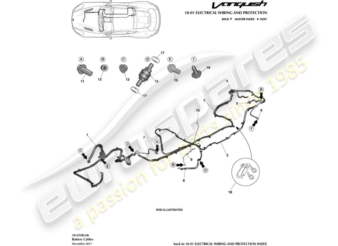aston martin vanquish (2015) cables de batería diagrama de piezas