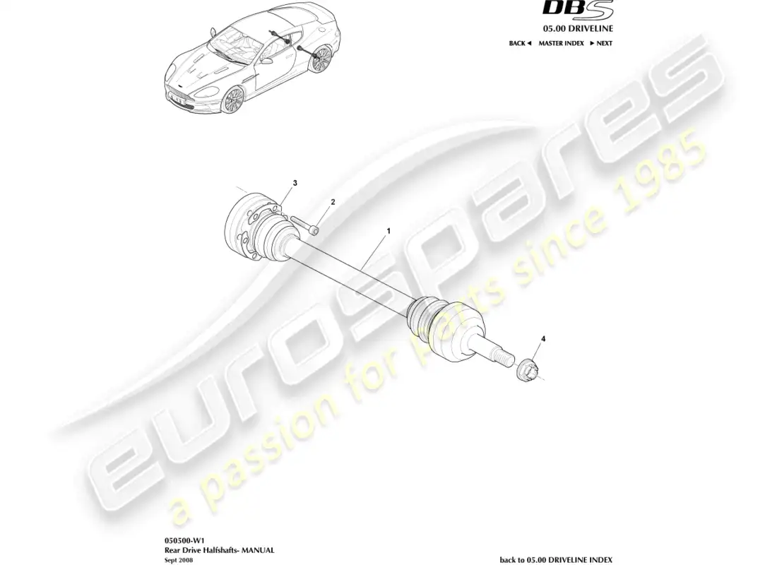 aston martin dbs (2011) conjunto de semieje trasero, manual diagrama de piezas