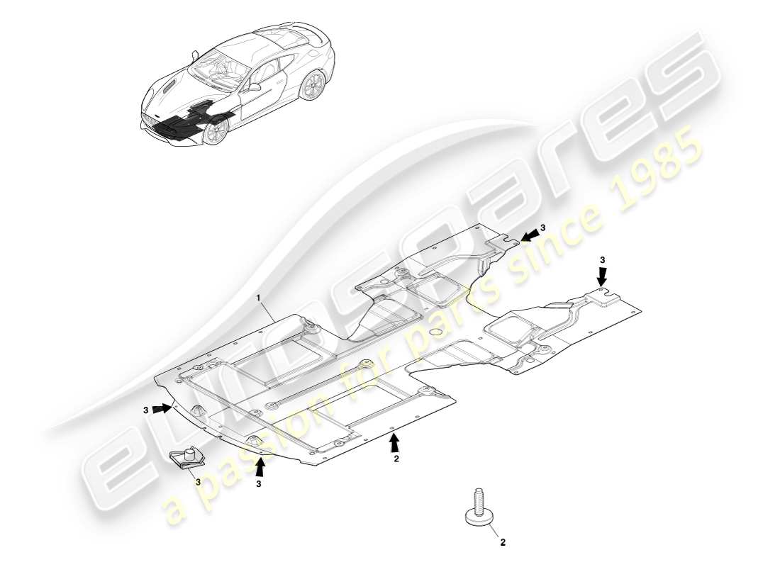 aston martin vanquish (2013) bandeja inferior delantera, diagrama de piezas del cupé
