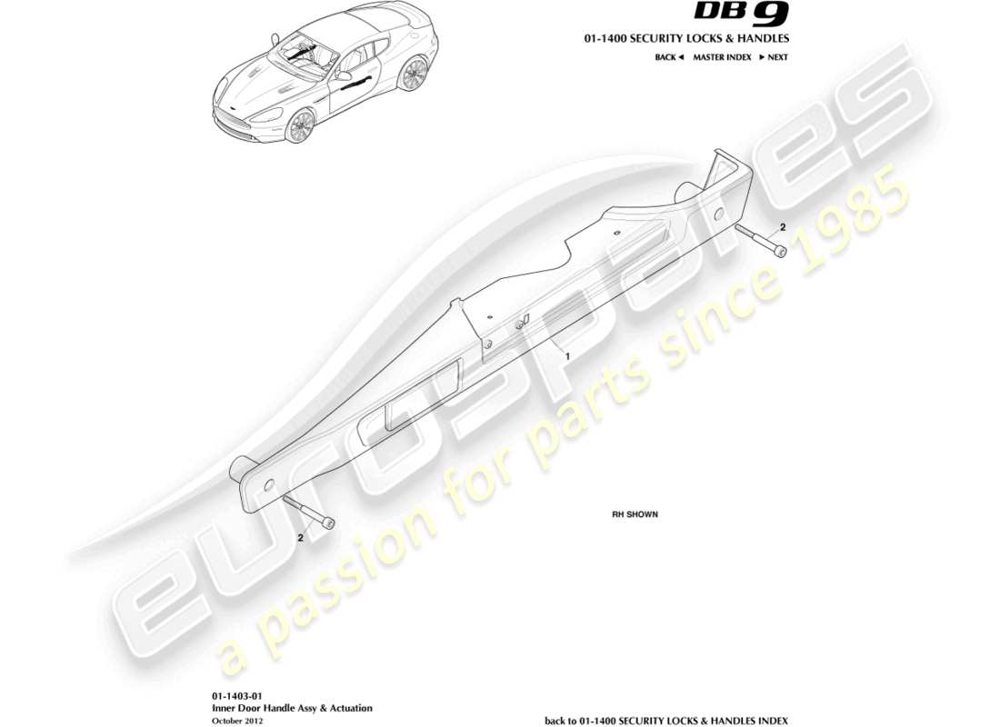 aston martin db9 (2015) diagrama de piezas de accionamiento y manijas interiores