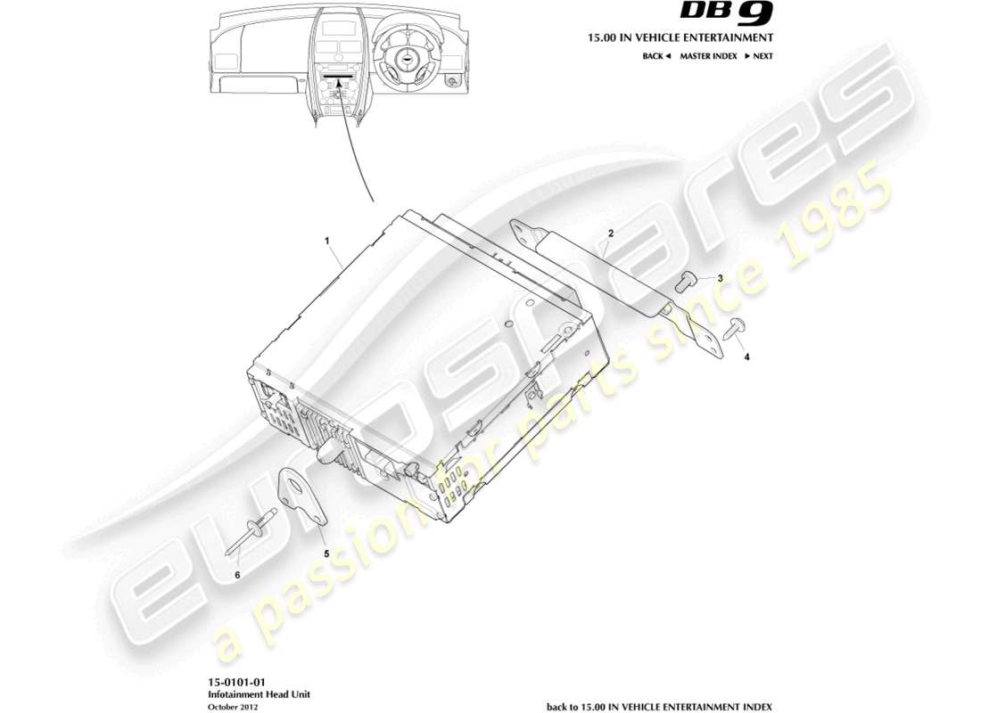 aston martin db9 (2015) diagrama de piezas de la unidad principal de infoentretenimiento