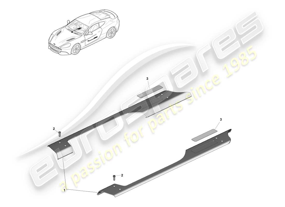 aston martin vanquish (2013) adornos y ornamentación del alféizar diagrama de piezas