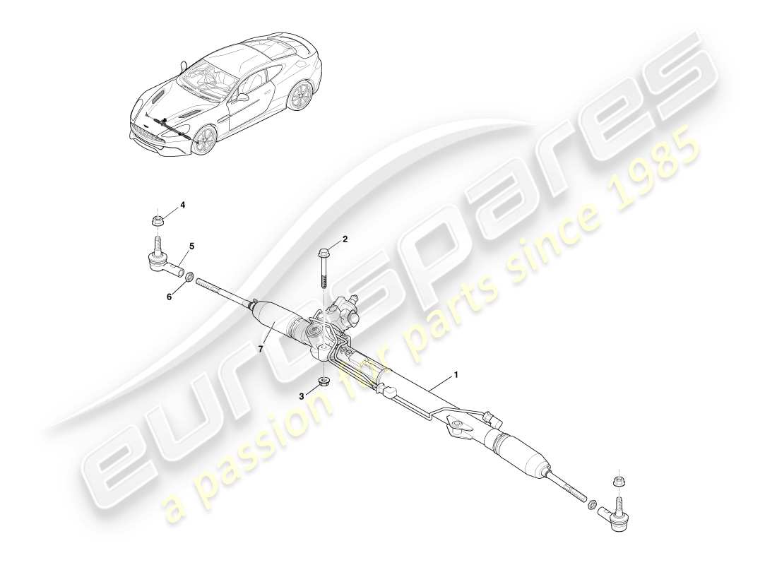 aston martin vanquish (2013) cremallera de dirección, lado derecho diagrama de piezas
