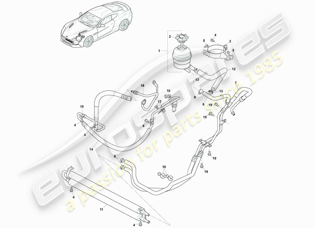 aston martin vanquish (2013) mangueras pas, lhd a 15my diagrama de piezas