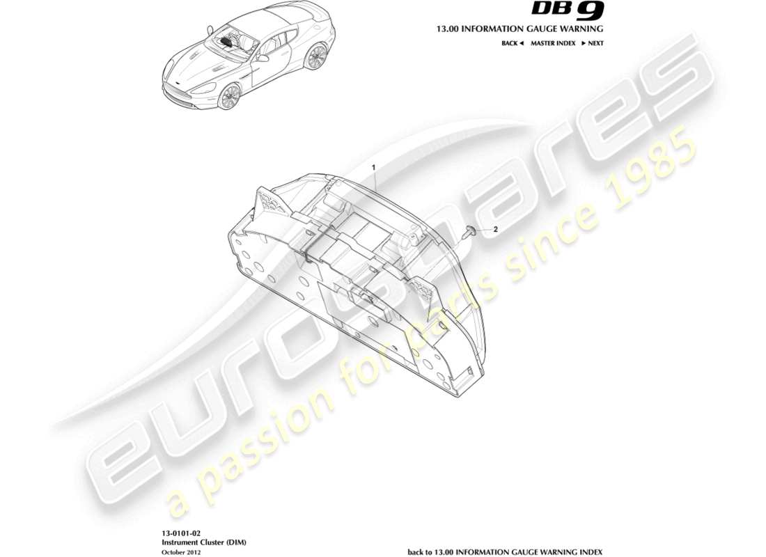 aston martin db9 (2015) diagrama de piezas del grupo de instrumentos