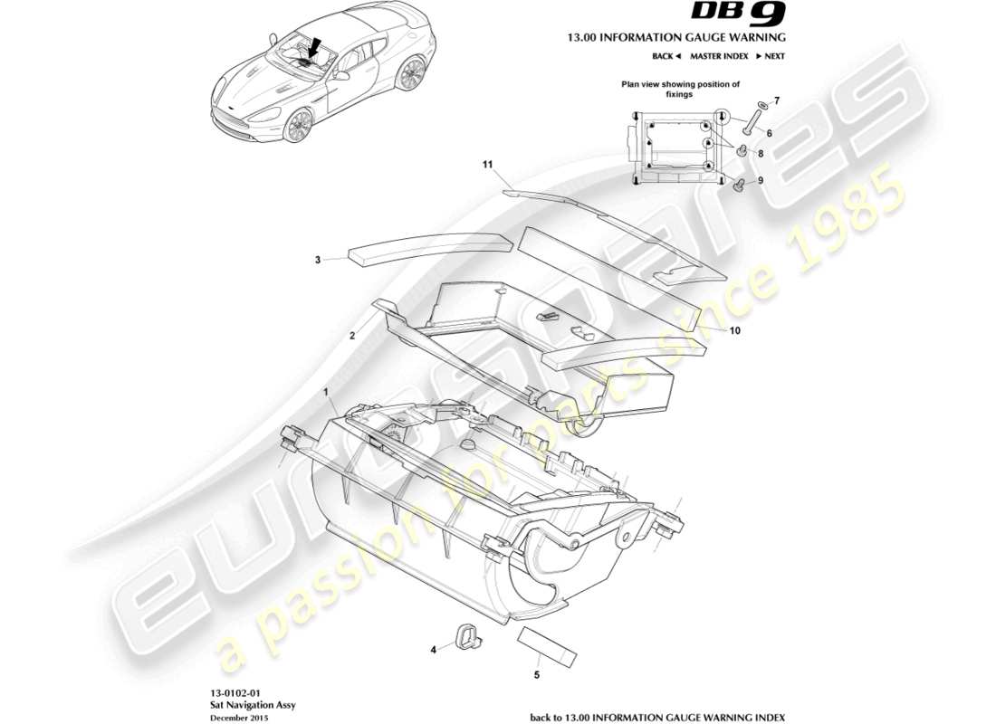 aston martin db9 (2015) diagrama de piezas del ensamblaje del navegador por satélite