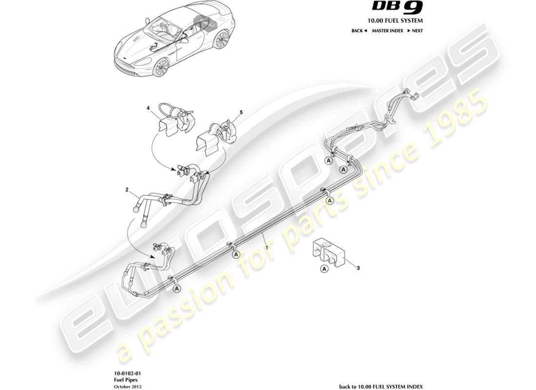 aston martin db9 (2015) diagrama de piezas de distribución de combustible