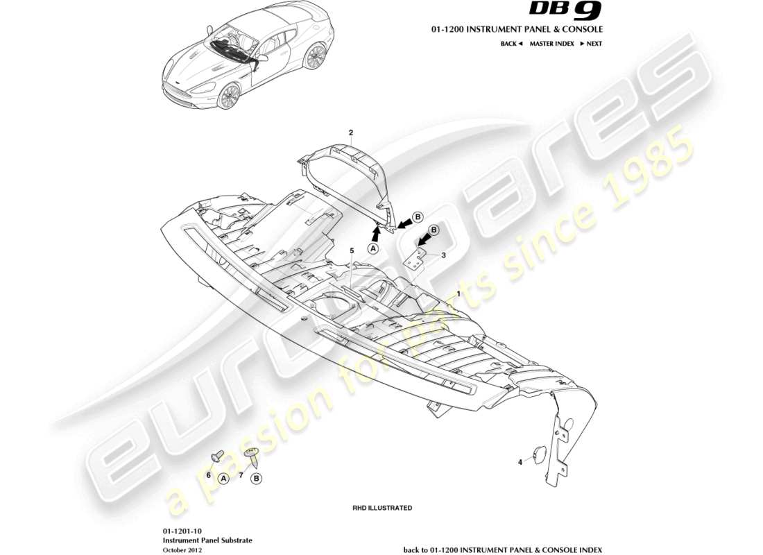 aston martin db9 (2015) diagrama de piezas del sustrato ip