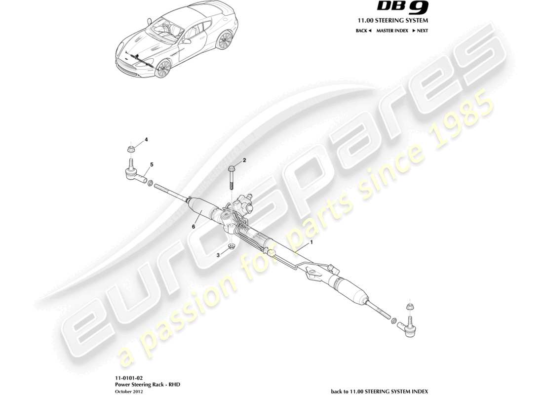aston martin db9 (2015) cremallera de dirección, diagrama de piezas rhd