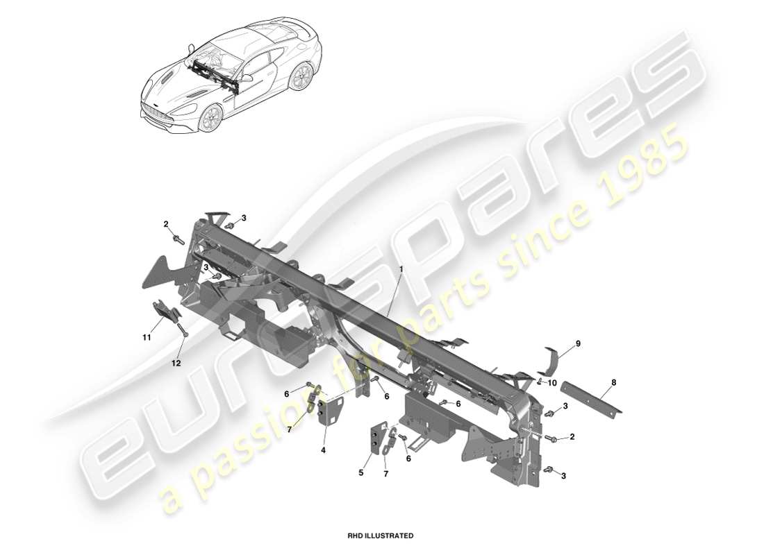 aston martin vanquish (2013) viga transversal ip diagrama de piezas