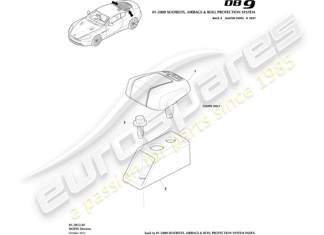 aston martin db9 (2015) diagrama de piezas de los soportes de sujeción isofix
