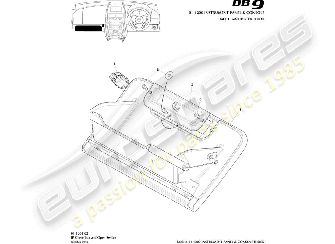 aston martin db9 (2017) interruptor de guantera diagrama de piezas