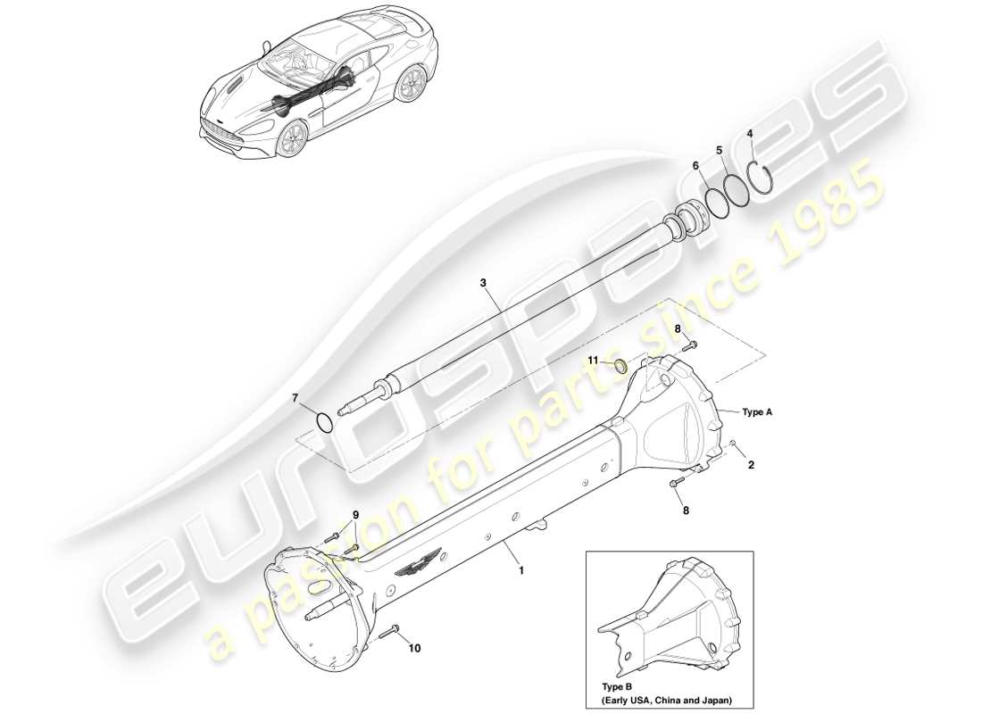 aston martin vanquish (2014) conjunto de tubo de torsión, 6 velocidad diagrama de piezas