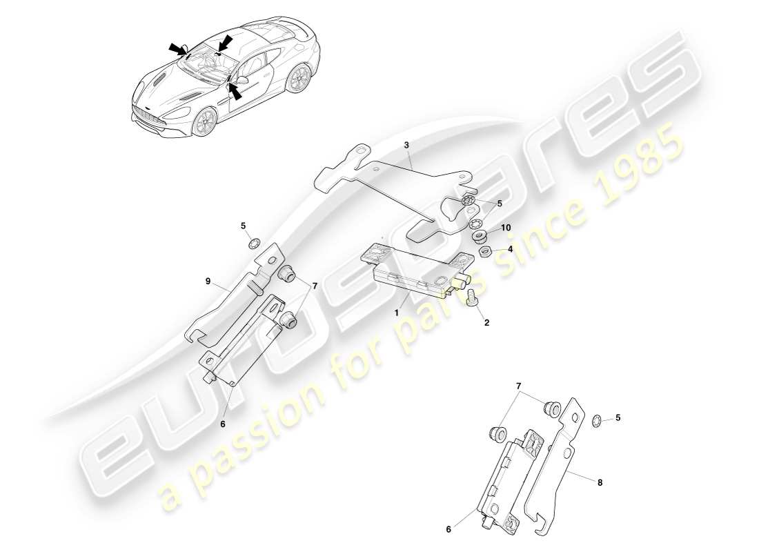 aston martin vanquish (2014) diagrama de piezas de la antena de radio