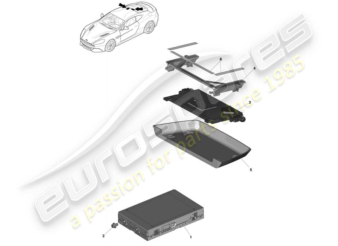 aston martin vanquish (2014) sintonizador sdars, diagrama de piezas del cupé