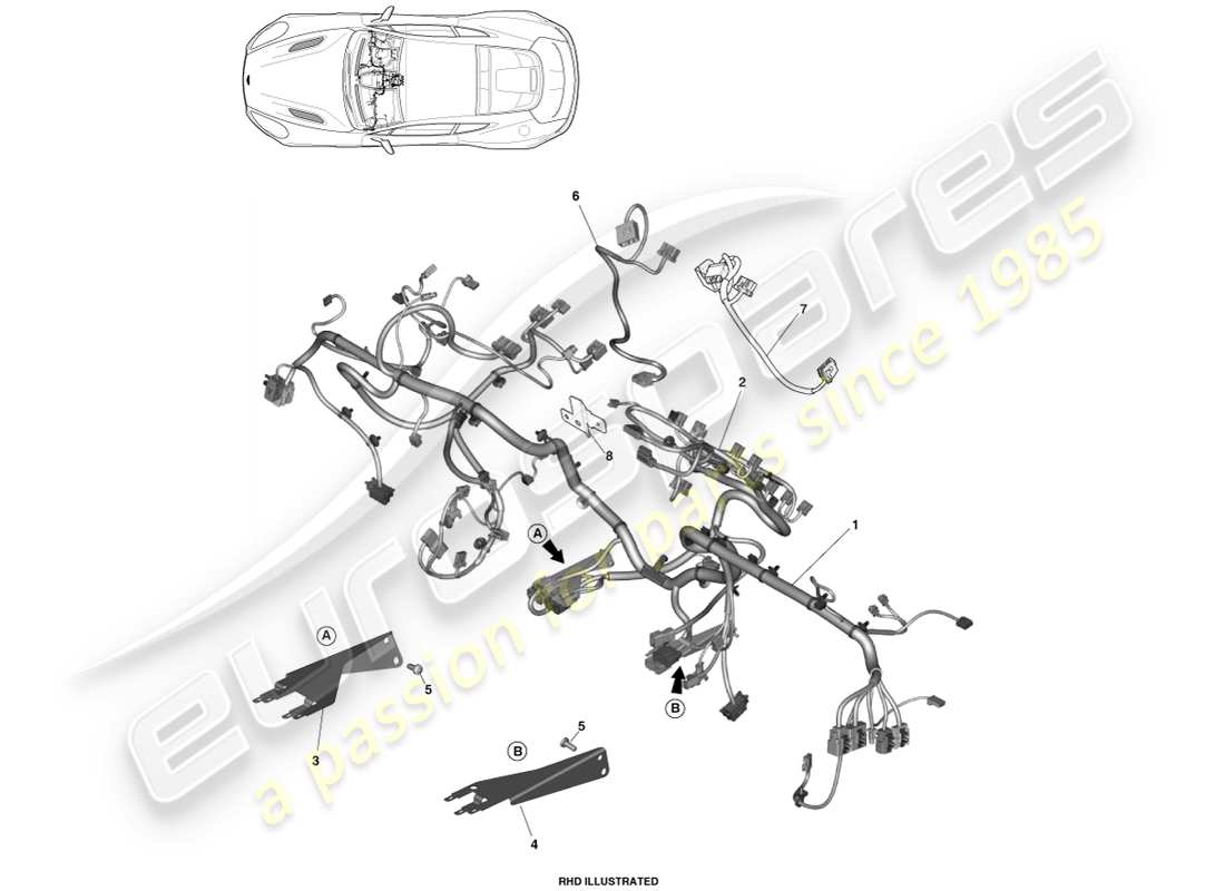 aston martin vanquish (2014) arnés ip diagrama de piezas