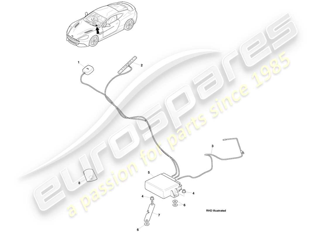 aston martin vanquish (2014) cat-5 rastreador, 14.5 mi diagrama de piezas