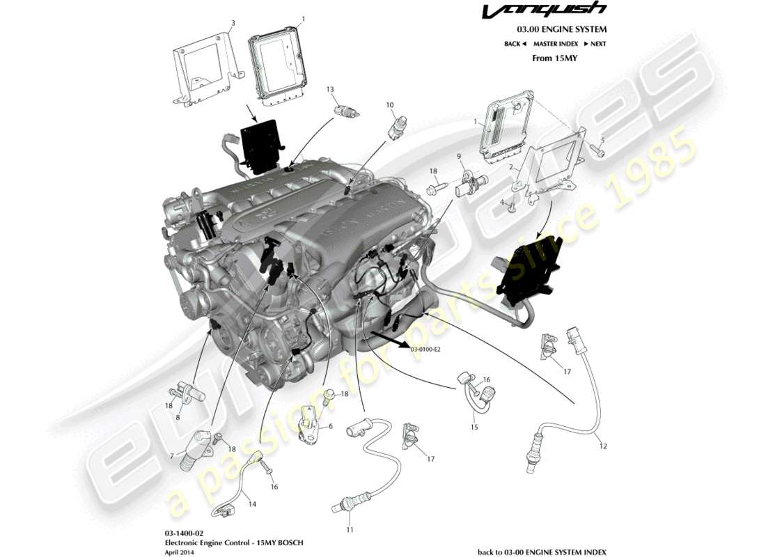 aston martin vanquish (2018) control electrónico del motor, bosch diagrama de piezas