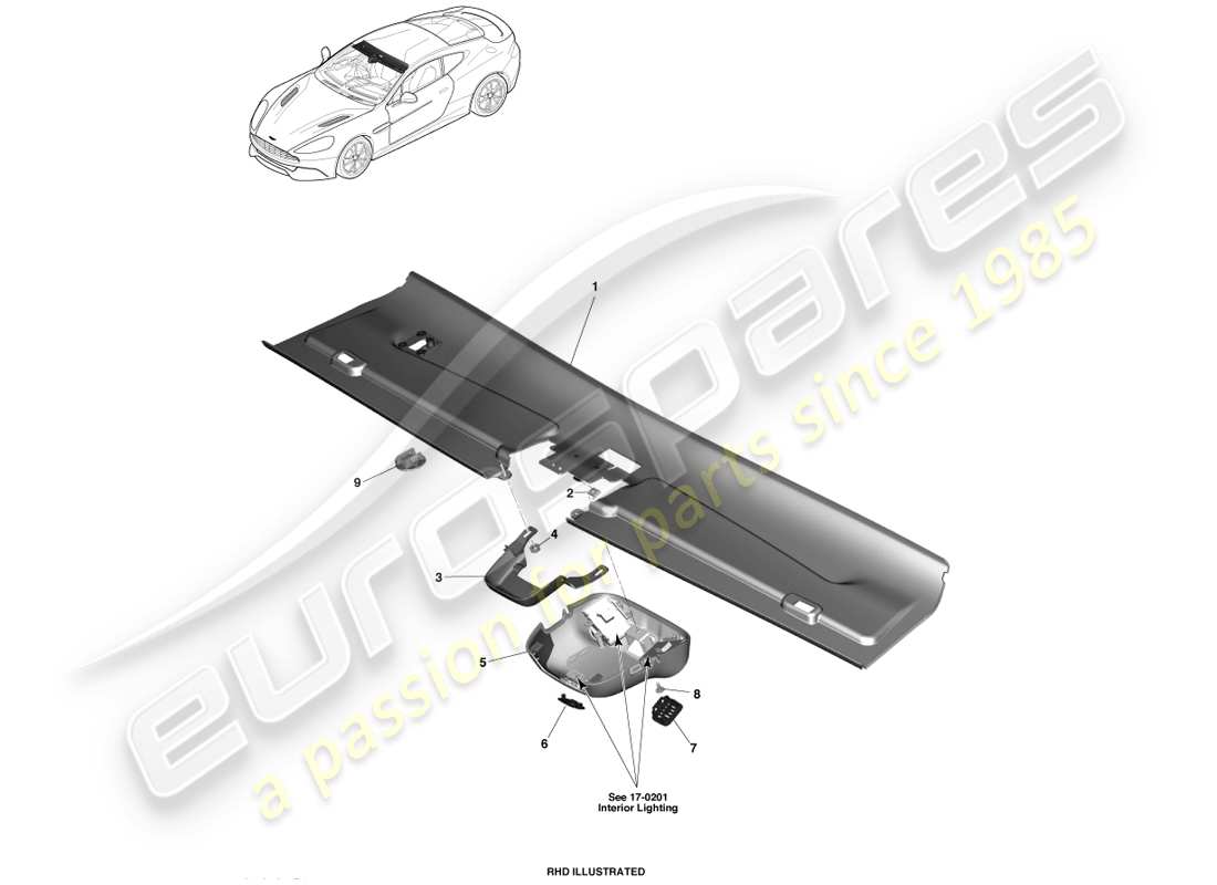 aston martin vanquish (2013) embellecedor del cabezal delantero, cupé diagrama de piezas