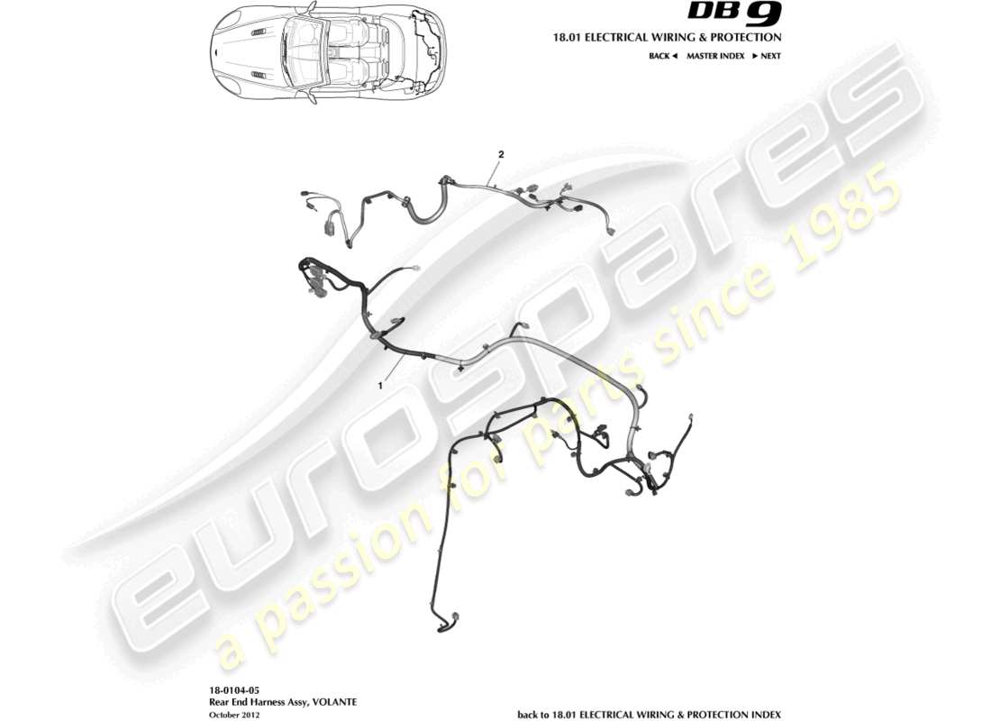 aston martin db9 (2015) arnés del extremo trasero, diagrama de piezas volante