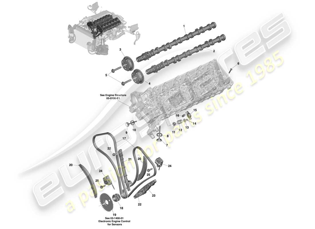 aston martin vanquish (2014) diagrama de piezas del tren de válvulas