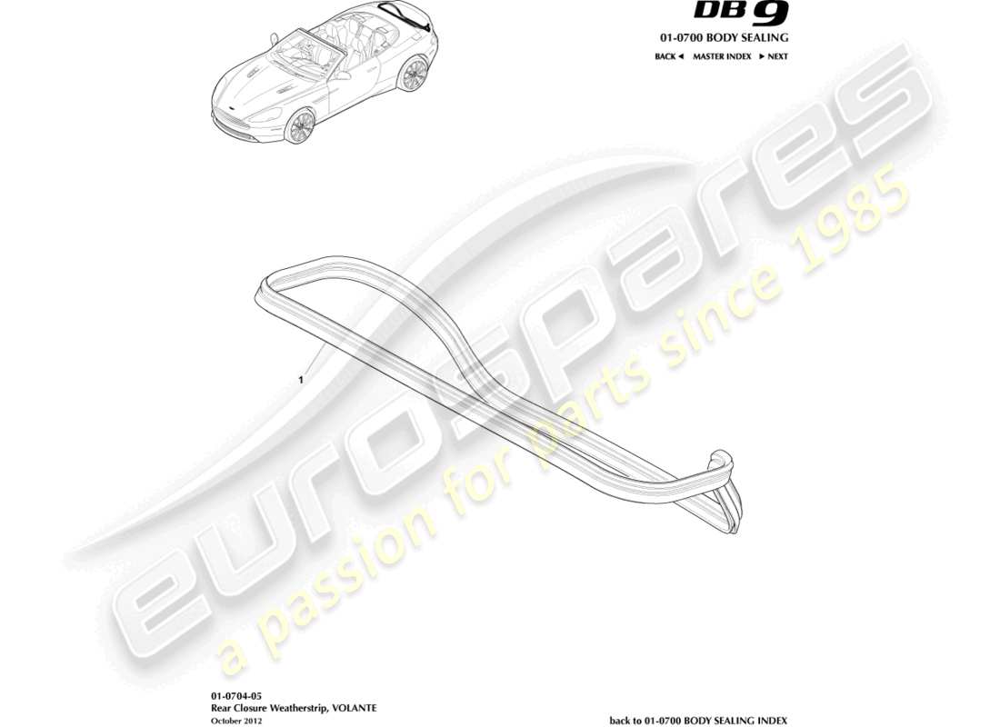 aston martin db9 (2015) burlete de cierre trasero, diagrama de piezas de volante