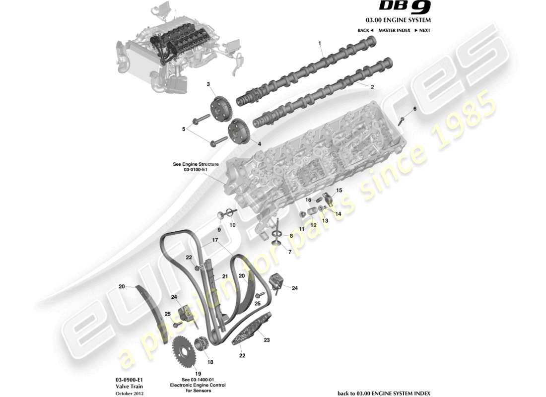 aston martin db9 (2014) valve train diagrama de piezas