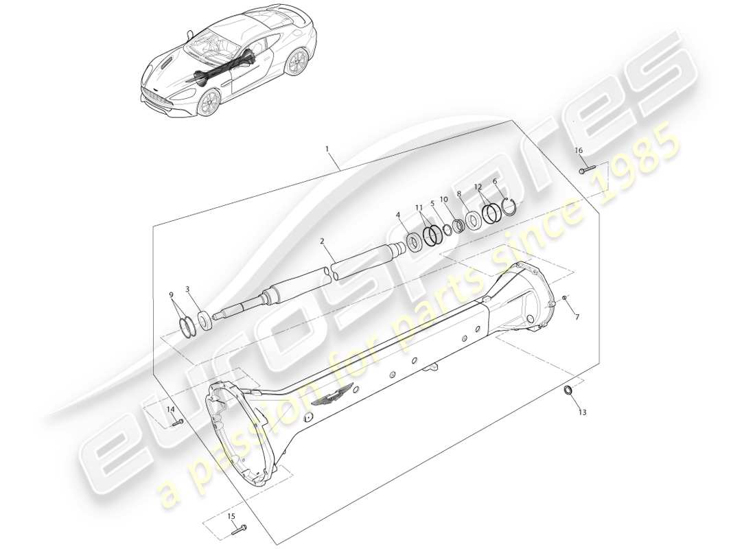 aston martin vanquish (2014) conjunto de tubo de torsión, diagrama de piezas de 8 velocidades