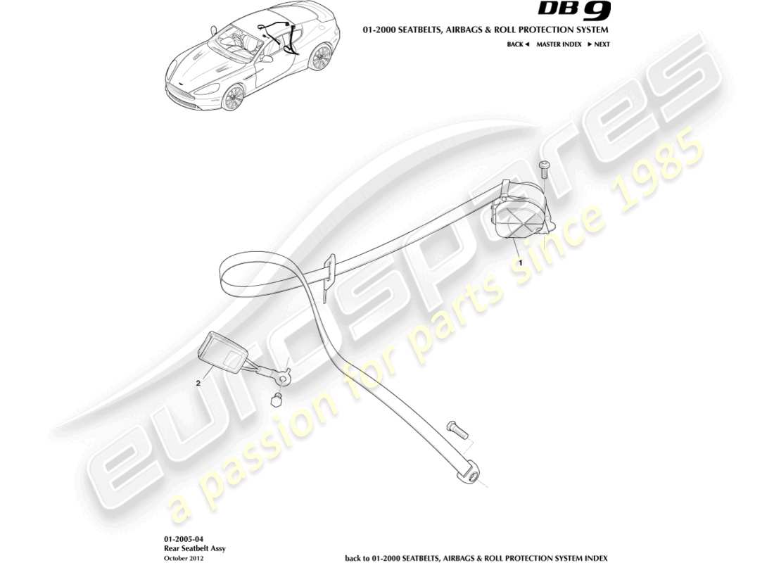 aston martin db9 (2015) diagrama de piezas de los cinturones de seguridad traseros