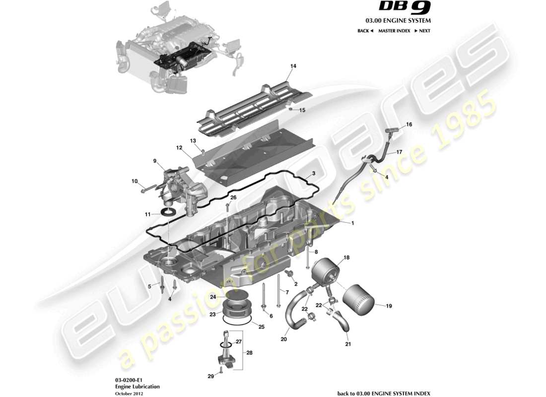 aston martin db9 (2016) lubricación del motor diagrama de piezas