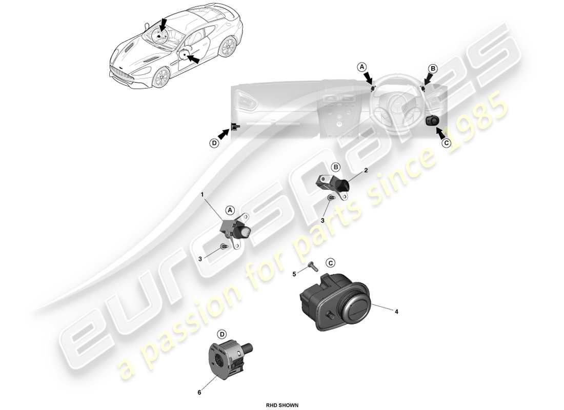 aston martin vanquish (2014) conmutadores ip diagrama de piezas